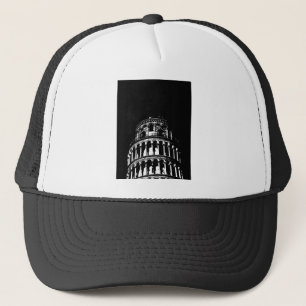 Gorra De Camionero Torre de Pisa Italia de inclinación blanca negra