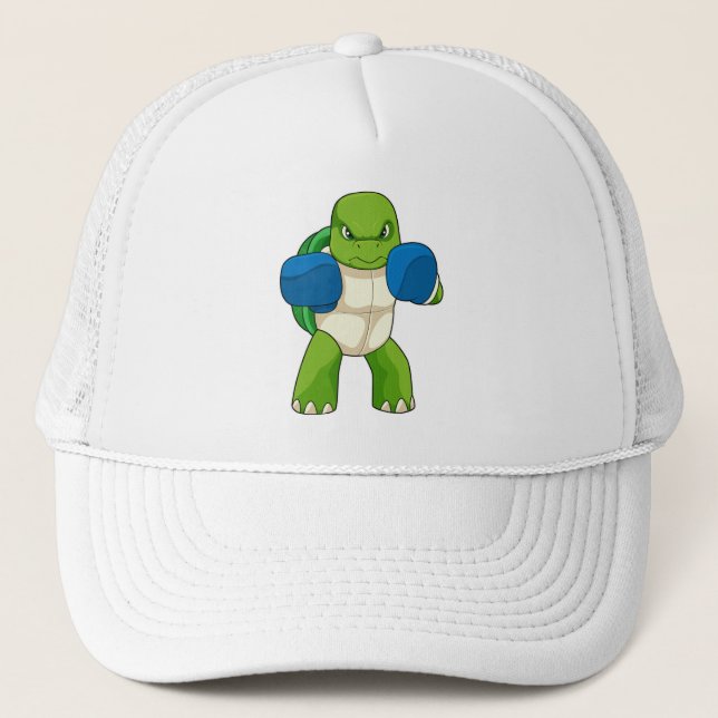 Gorra De Camionero Tortuga como boxeador con guantes de boxeo (Anverso)
