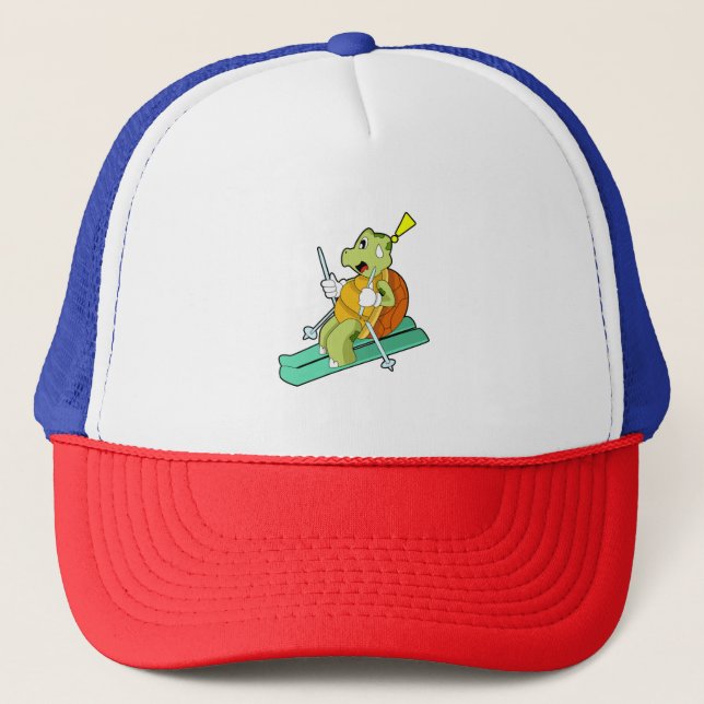 Gorra De Camionero Tortuga como esquiadora con esquí (Anverso)