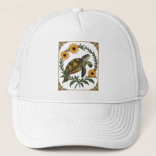 Gorra De Camionero Tortuga Diamondback y flores de Susana de ojos neg