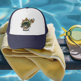 Gorra De Camionero Tortuga Marina Náutica Ancla Timón Azul