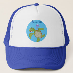 Gorra De Camionero Tortuga marina verde suave feliz ilustracion perso