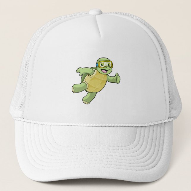 Gorra De Camionero Tortuga nadando con gafas nadando (Anverso)