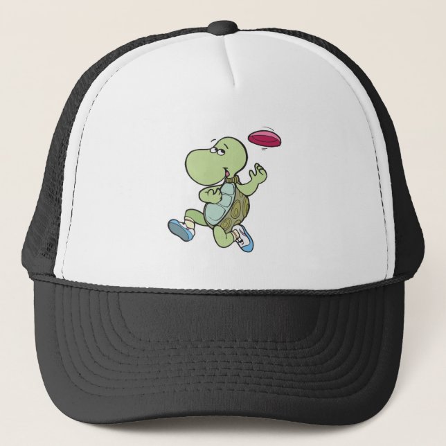 Gorra De Camionero tortuga tocando frisbee (Anverso)