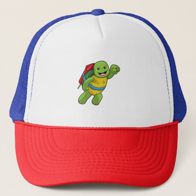 Gorra De Camionero Tortuga volando con cohetes (Anverso)
