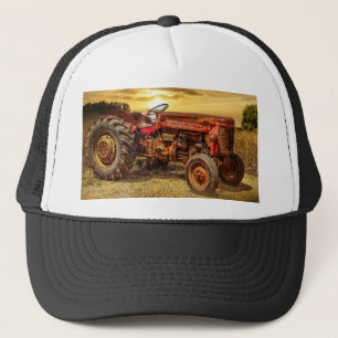 Gorra De Camionero Tractor de granja rojo de vintage