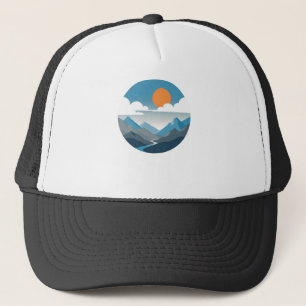 Gorra De Camionero Tranquil Horizonte   Arte de Paisaje Montañoso Min
