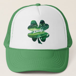 Gorra De Camionero Trébol de Cuatro Hojas Suerte Aquarela Gráfica de