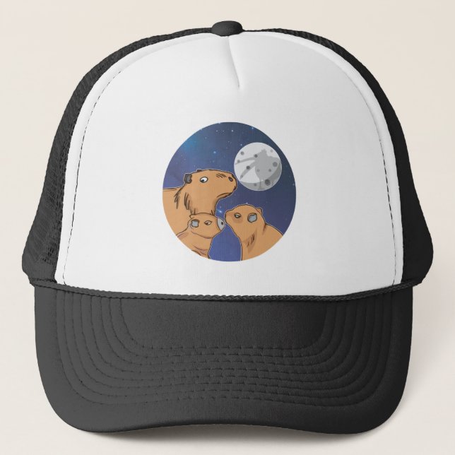 Gorra De Camionero Tres Capibara Moon Divertido capibara Pelícano me (Anverso)