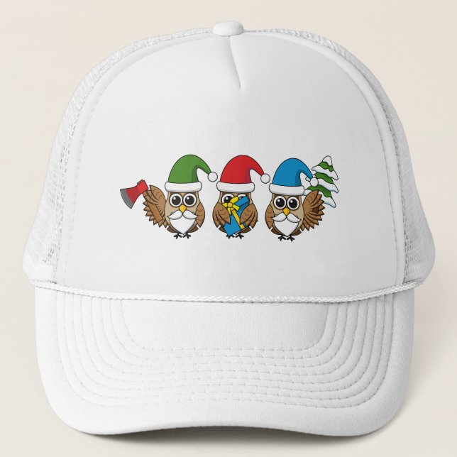 Gorra De Camionero Tres graciosos Navidades Gnome Owes (Anverso)