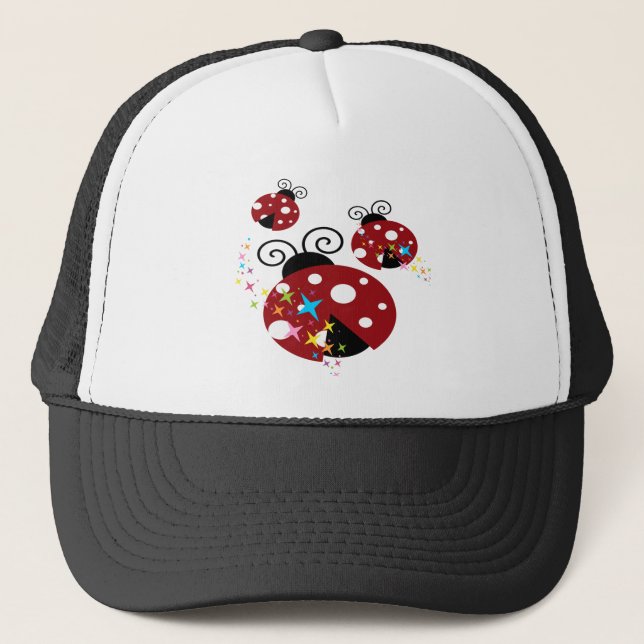 Gorra De Camionero Tres mariquita roja y negra con estrellas (Anverso)