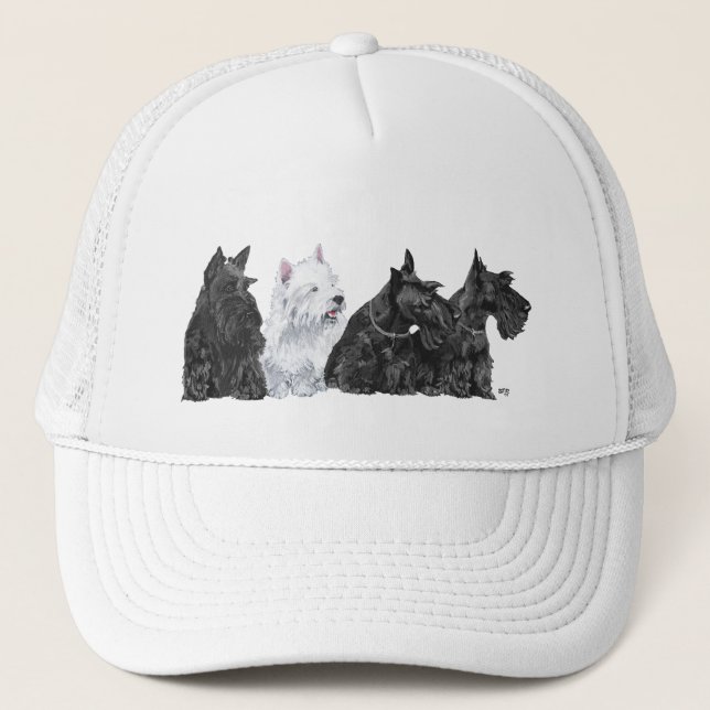 Gorra De Camionero Tres Scotties y un Westie (Anverso)