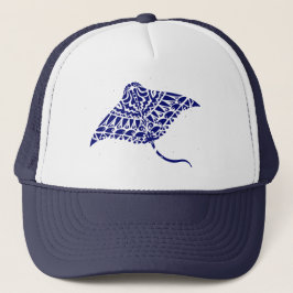 Gorra De Camionero Tribal Manta Ray Guay Blue White