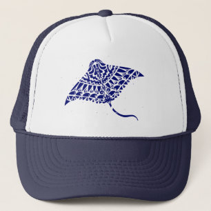 Gorra De Camionero Tribal Manta Ray Guay Blue White