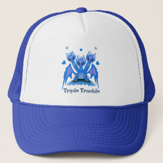Gorra De Camionero Triple Problema Lindo Dragón Azul de Tres Cabezas