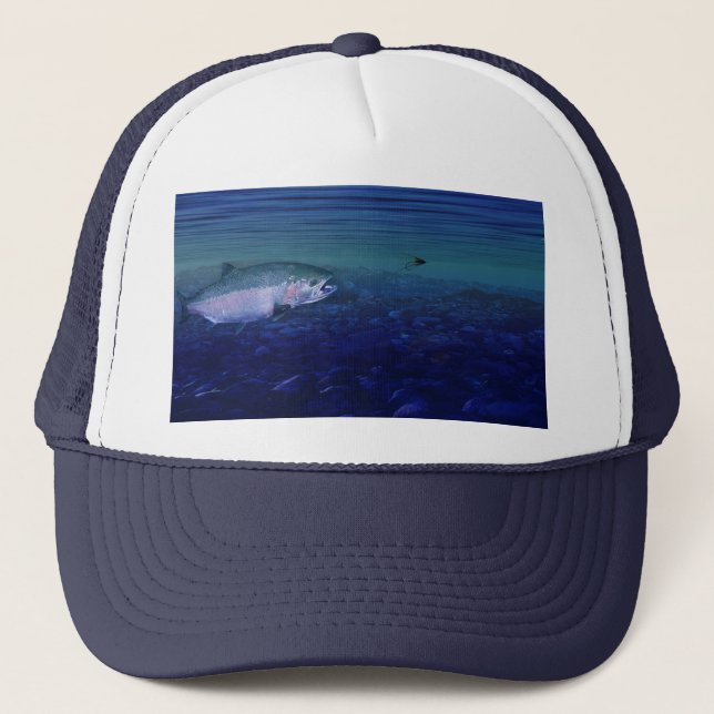 Gorra De Camionero Trucha arco iris que toma una mosca (Anverso)
