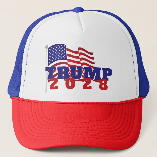Gorra De Camionero Trump 2028 con bandera estadounidense (Anverso)