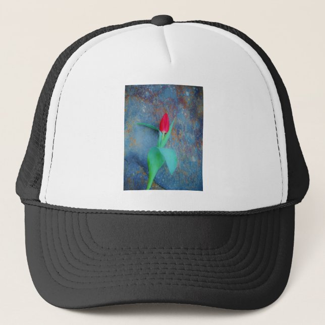 Gorra De Camionero Tulipán rojo sobre pizarra gris azul (Anverso)