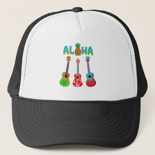 Gorra De Camionero Ukulele hawaiano Aloha Hawaii (Anverso)