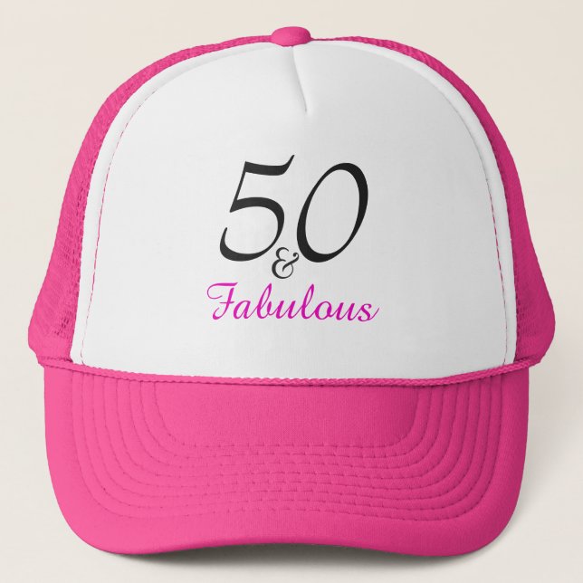 Gorra De Camionero Un 50 cumpleaños rosado moderno (Anverso)
