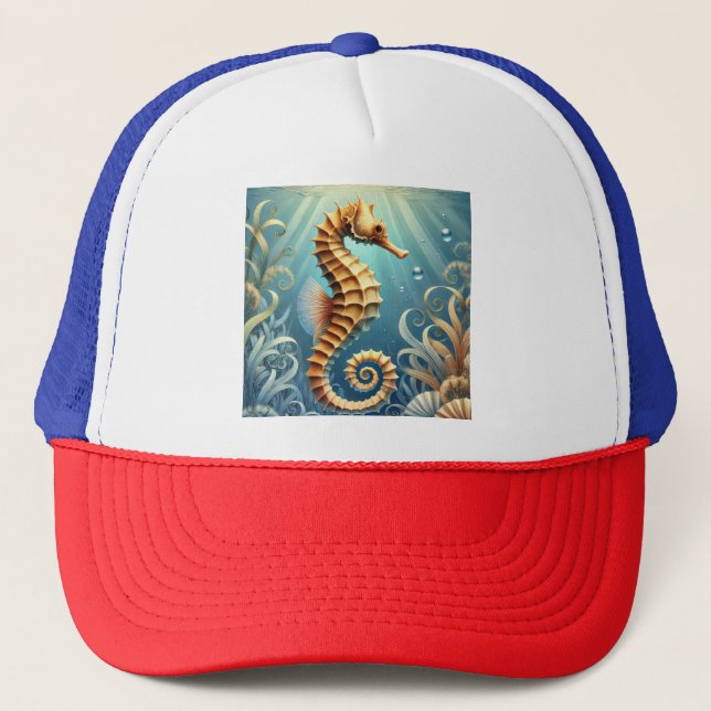 Gorra De Camionero Un elegante caballito de mar nadando bajo el agua (Anverso)