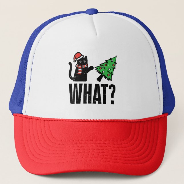 Gorra De Camionero Un gato que da vueltas al árbol de navidad (Anverso)