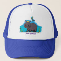 Un gracioso hipopótamo con personalizado de pájaro