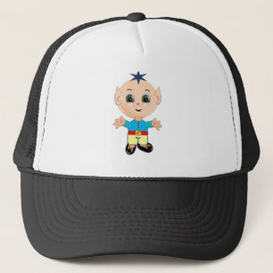 Gorra De Camionero Un niño elfo feliz con ropa azul y amarilla