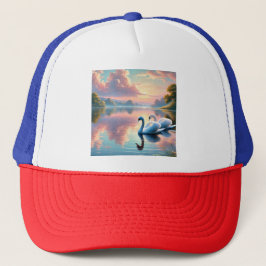 Gorra De Camionero Un par de cisnes deslizándose en un sereno lago