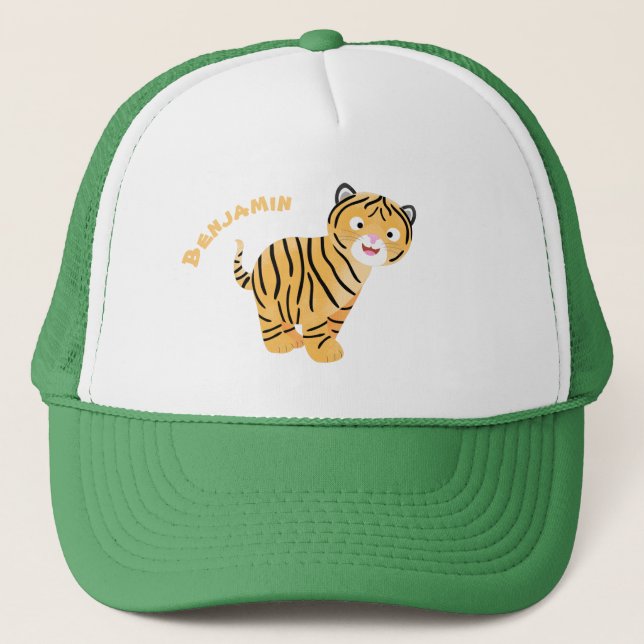 Gorra De Camionero Un personalizado feliz del cachorro de tigre (Anverso)