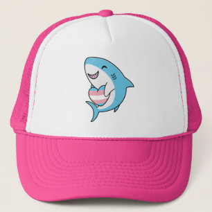 Gorra De Camionero Un tiburón azul dulce Blahaj con el corazón transe
