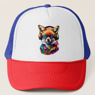Gorra De Camionero Un zorro con audífonos y gafas