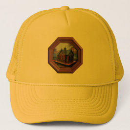Gorra De Camionero Una pequeña cabaña se sienta en una plataforma en