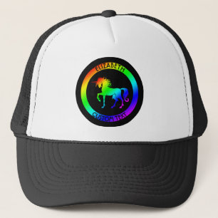 Gorra De Camionero Unicornio Arcoiris En Círculos Negros