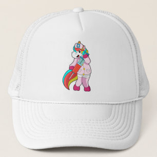 Gorra De Camionero Unicornio como enfermera en vacunación y jeringas