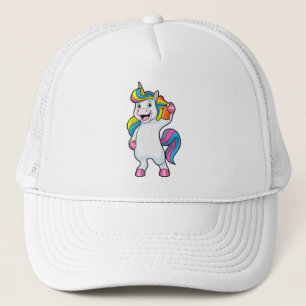 Gorra De Camionero Unicornio como peluquero con aerosol de pelo