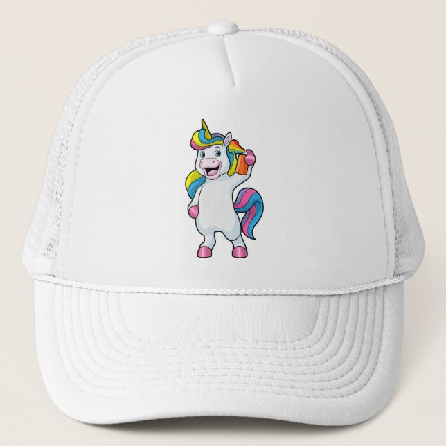 Gorra De Camionero Unicornio como peluquero con aerosol de pelo (Anverso)