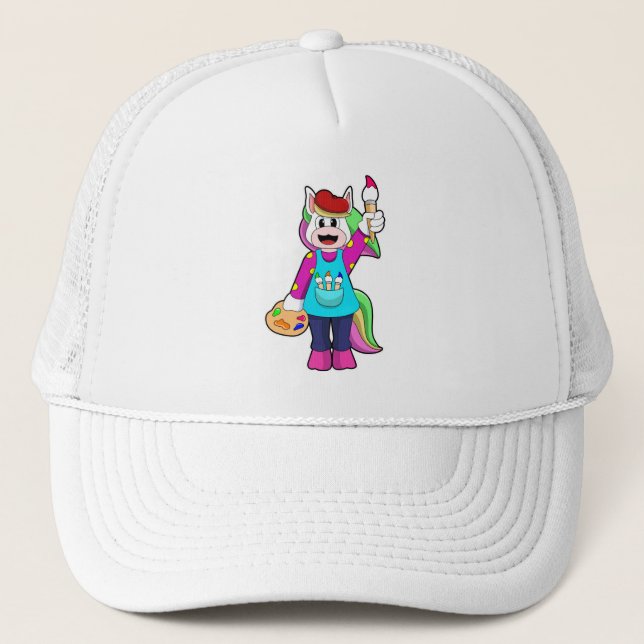 Gorra De Camionero Unicornio como pintor (Anverso)