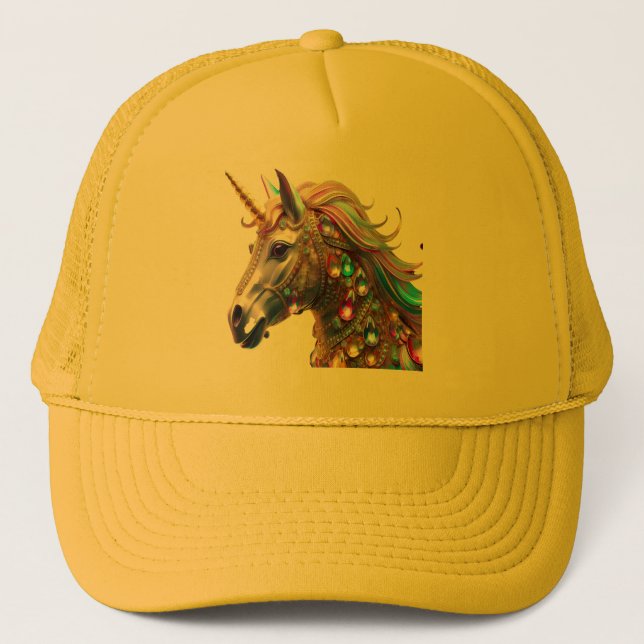Gorra De Camionero Unicornio Con Bejewal Y Cuerno Dorado (Anverso)