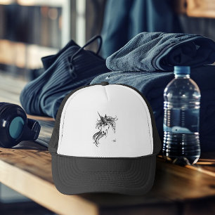 Gorra De Camionero Unicornio de tinta negra tribal