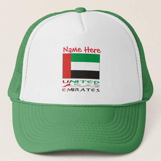 Gorra De Camionero United Arab Emirates UAE Flag Red Personalize Name (Anverso)