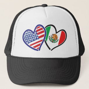 Gorra De Camionero USA and Mexico Patriotic Flag Hearts