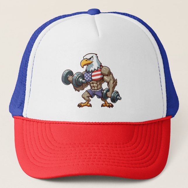 Gorra De Camionero USA/patriotic weightlifting bald eagle (Anverso)