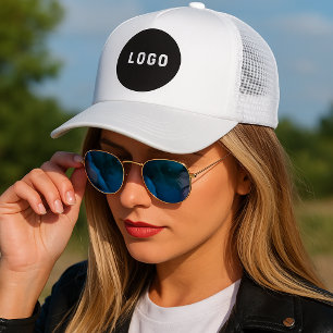 Gorra De Camionero Usa tu logotipo en blanco y negro