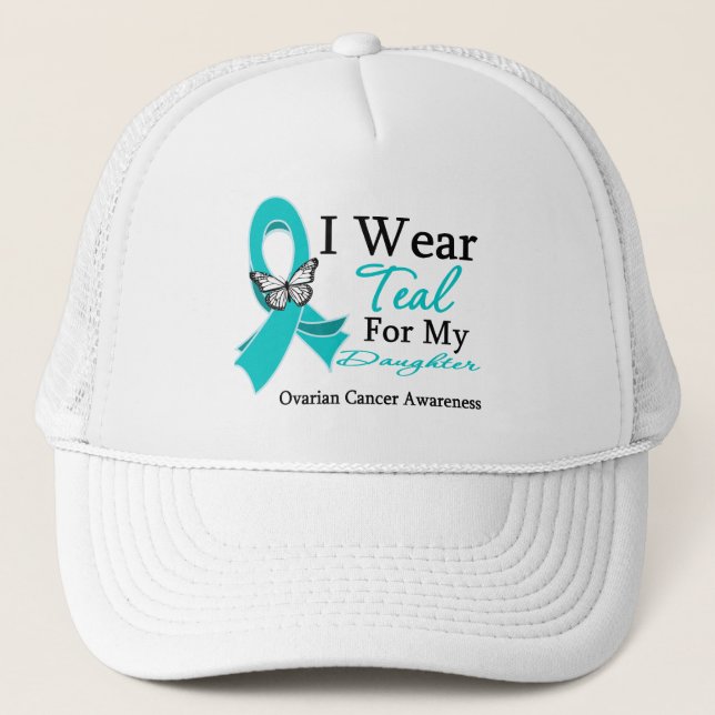 Gorra De Camionero Uso Cáncer De Ovario Hija De Cinta Verde azulada (Anverso)