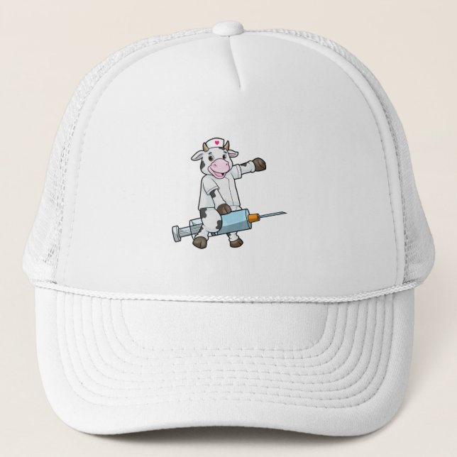 Gorra De Camionero Vaca como enfermera con corazón y jeringas (Anverso)