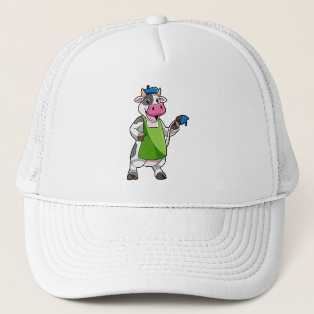 Gorra De Camionero Vaca como pintora con pintura y adorno (Anverso)