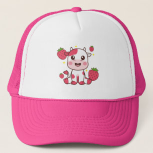 Gorra De Camionero Vaca de fresa, vaca dulce, Mascota de vaca rosa