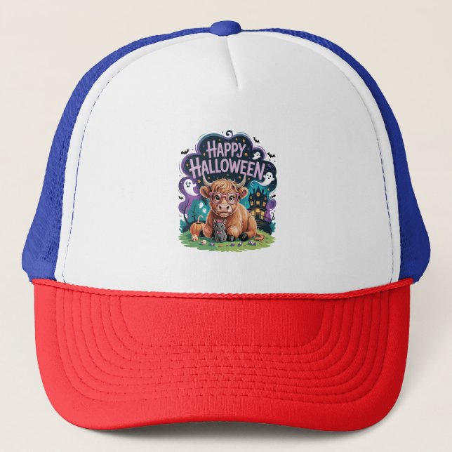 Gorra De Camionero Vaca de Halloween Cute Highland (2) (Anverso)