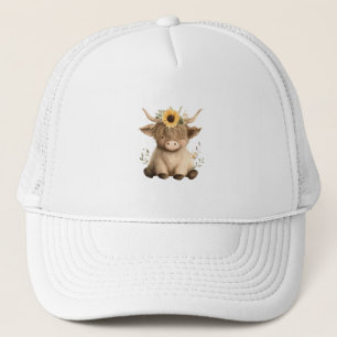 Gorra De Camionero Vaca de las Tierras Altas Boho Girasol